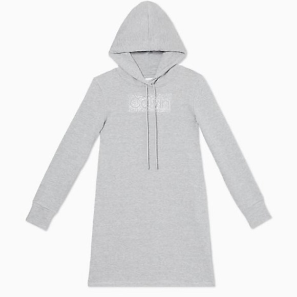 Calvin Klein CK Rhinestone Hooded Sweatshirt Sweat Shirt Dress Size Large NWT - Picture 1 of 8
